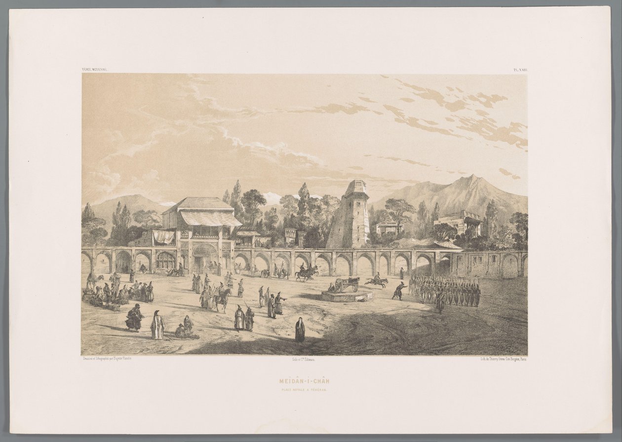 Meidan i Shah，德黑兰皇家广场
Meïdân-i-Châh place royale a Téhéran（物品上的标题）
波斯风景（系列名称）
现代波斯（系列名称） 作者 尤金·弗兰丁