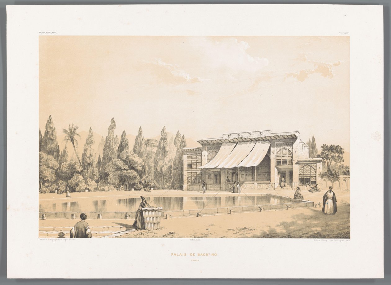 设拉子的努巴格宫
努巴格宫（物品上的标题）
Perzische landschappen（系列名称）
Perse moderne（系列名称） 作者 尤金·弗兰丁