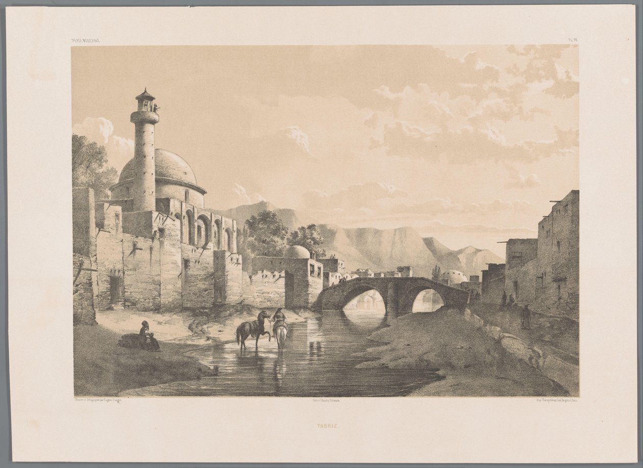 大不里士的 Saheb-ol Amrmosque
大不里士（物品上的标题）
波斯风景（系列名称）
现代波斯（系列名称） 作者 尤金·弗兰丁
