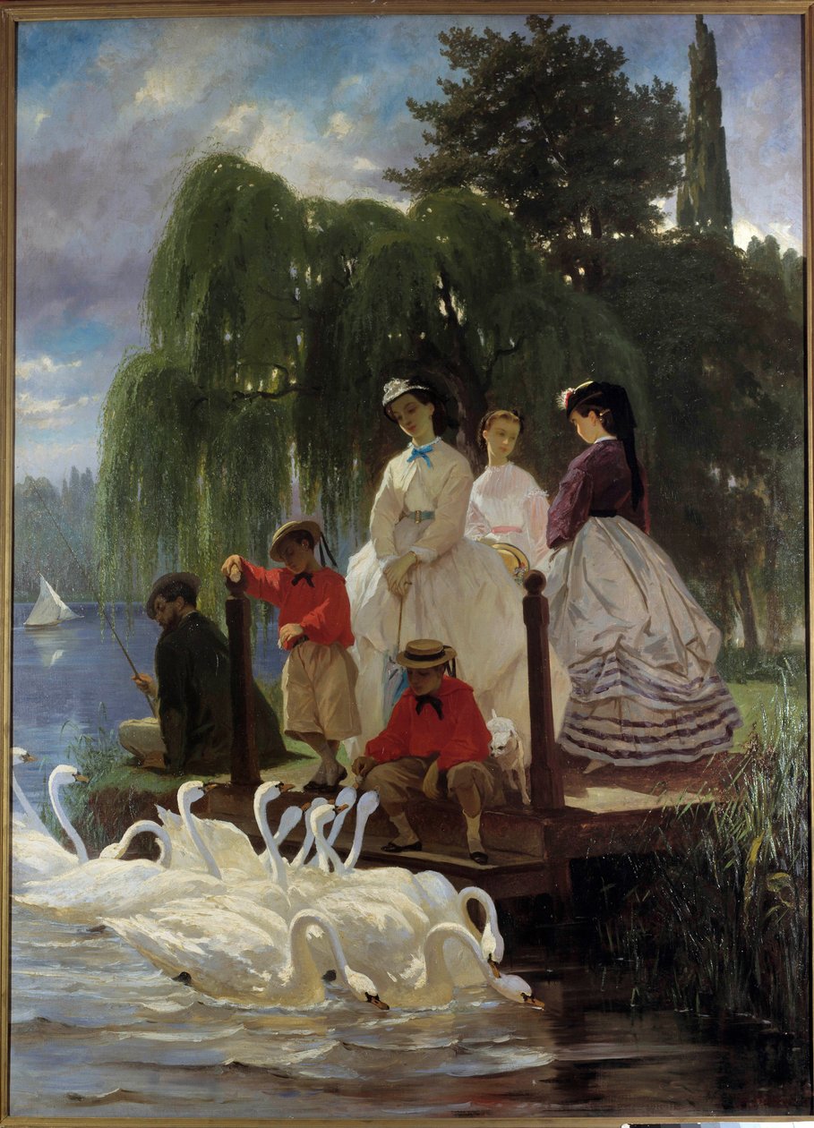 Le repas des swans 画作：Eugene Giraud (1806-1881) 1865年 巴黎，装饰艺术 - 天鹅或喂养天鹅。尤金-吉罗(1806-1881)1865年的画作。巴黎装饰艺术博物馆，巴黎 作者 尤金·吉罗（Eugene Giraud）