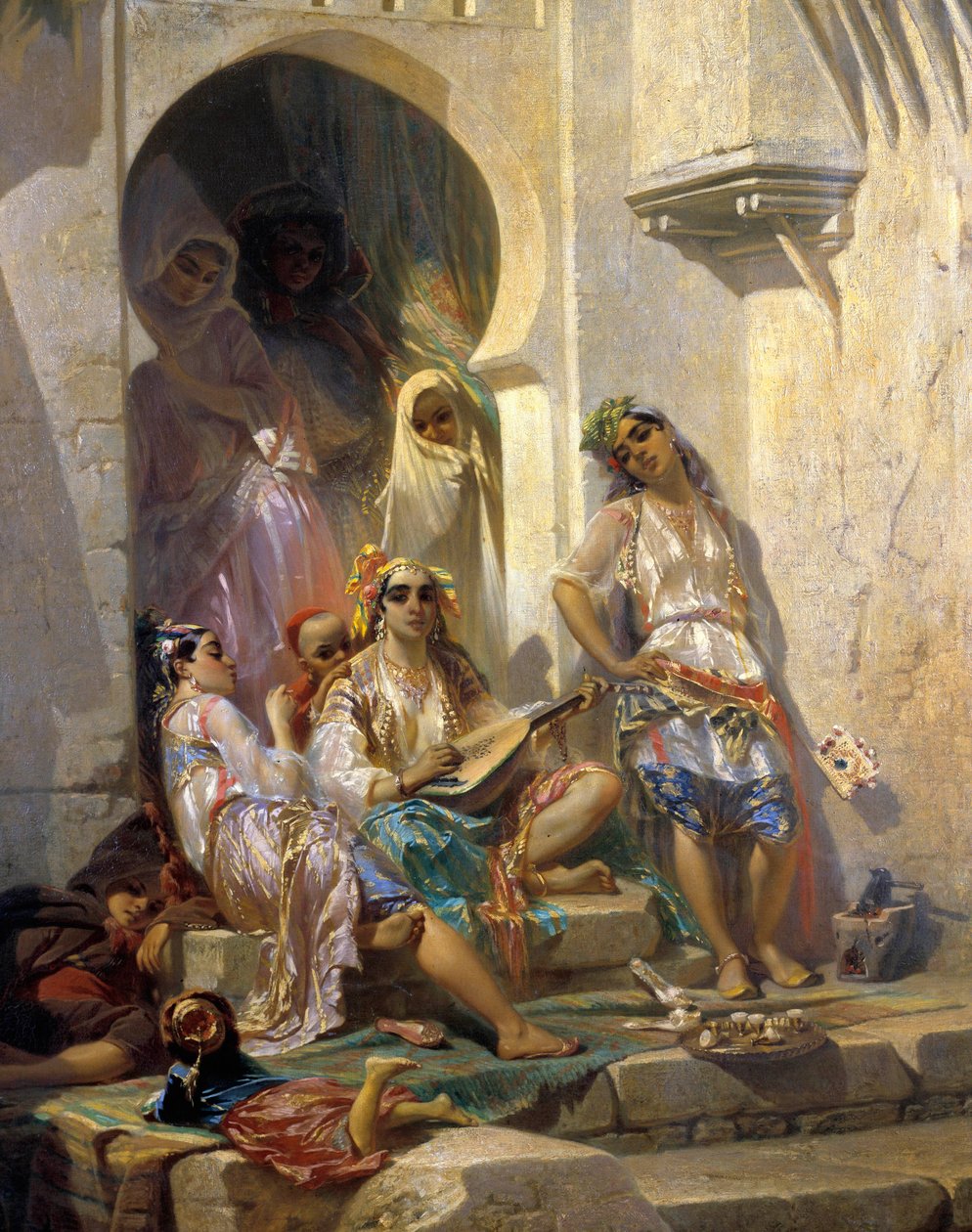 东方主义：“阿尔及尔的女性”，尤金·吉罗（Eugene Giraud，1806-1881）19 世纪的绘画。 游览，美术博物馆 作者 尤金·吉罗（Eugene Giraud）