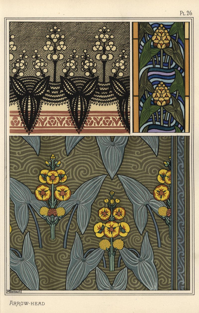 Arrowhead, Sagittaria sagittifolia, as a design motif in embroidery, stained glass and fabric patterns 作者 尤金·格拉塞