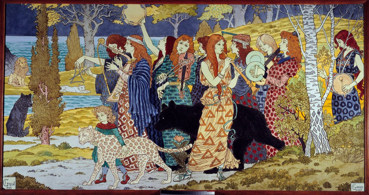 Art Nouveau: “” Harmony”” Musicians and animals. Lava emaillee by Eugene Grasset (1841-1917) 1893 Sun. 1,3x2,45 m Paris, musee d