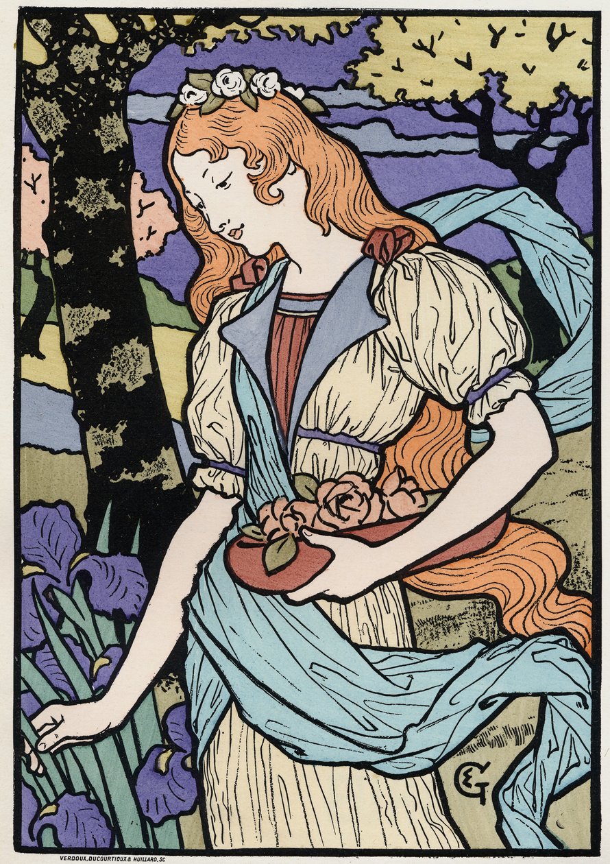 艺术。 新艺术运动风格的女性。 E. Grasset 的插图，法国，约 1890 年（海报） 作者 尤金·格拉塞