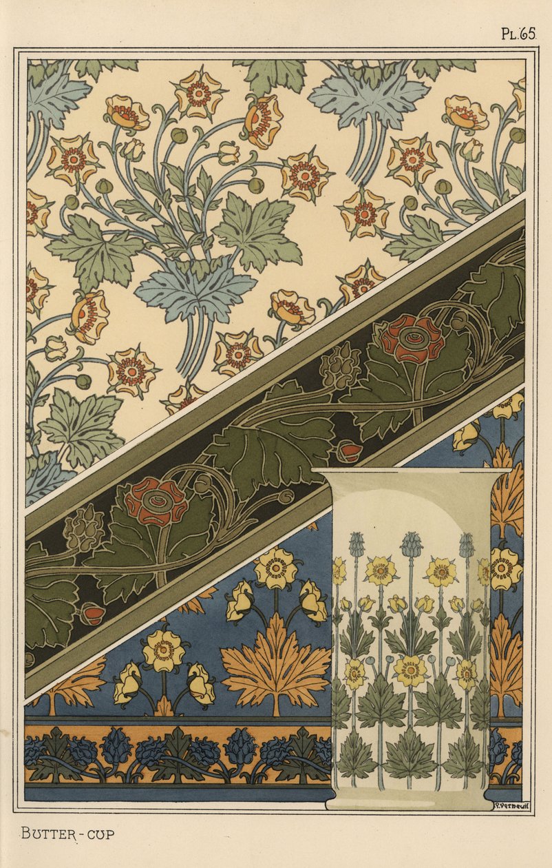 Buttercup in art nouveau patterns for wallpapers and a vase 作者 尤金·格拉塞