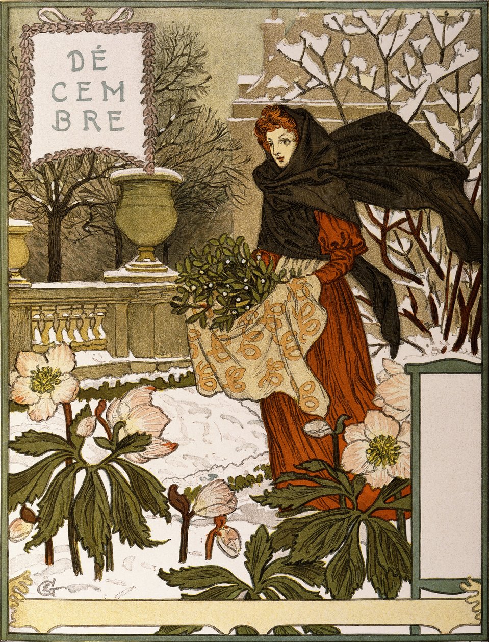 12月，精美画作《 Le Mois》的插图，1896年 作者 尤金·格拉塞