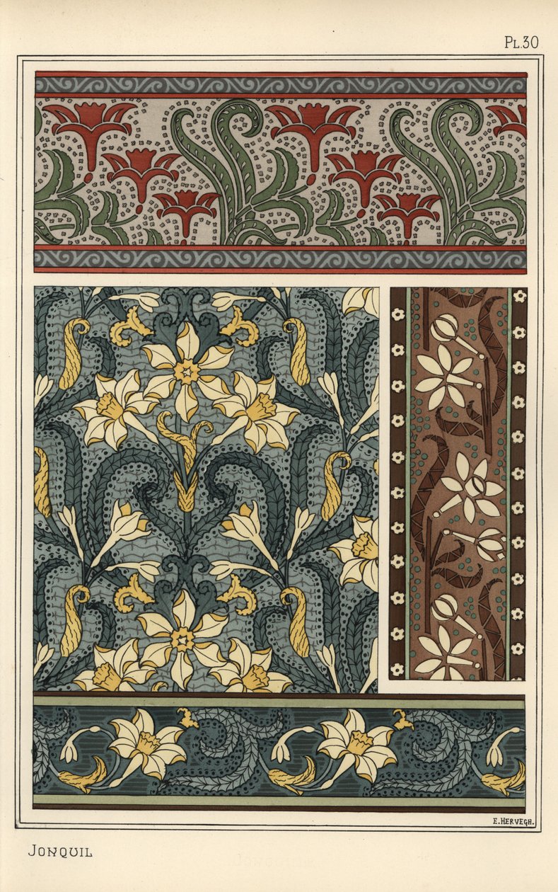 Jonquil, Narcissus jonquilla, as design motif in wallpaper and fabric patterns 作者 尤金·格拉塞