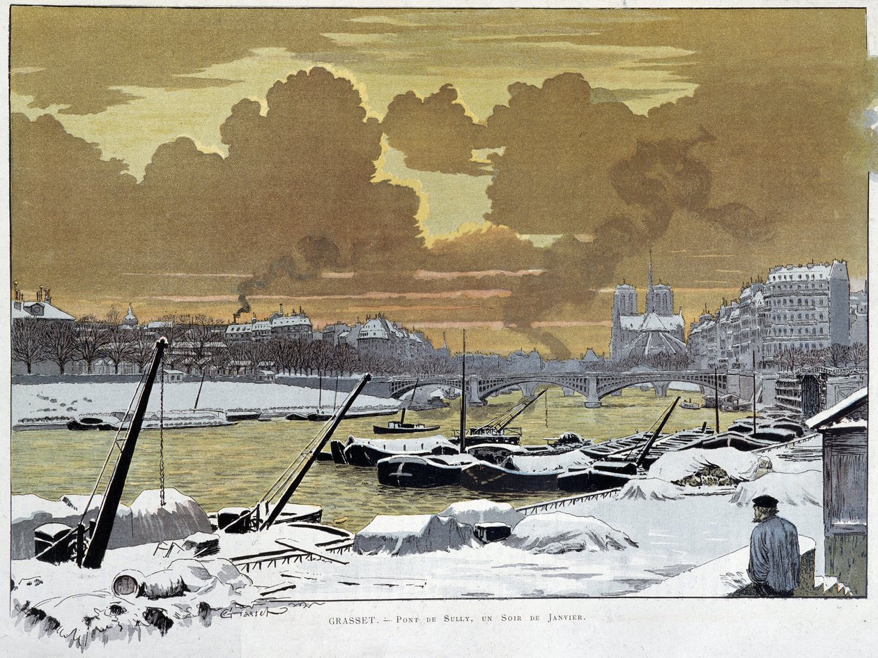 1886 年 1 月的一个晚上，巴黎的 Le pont de Sully，被雪覆盖——格拉塞特 作者 尤金·格拉塞