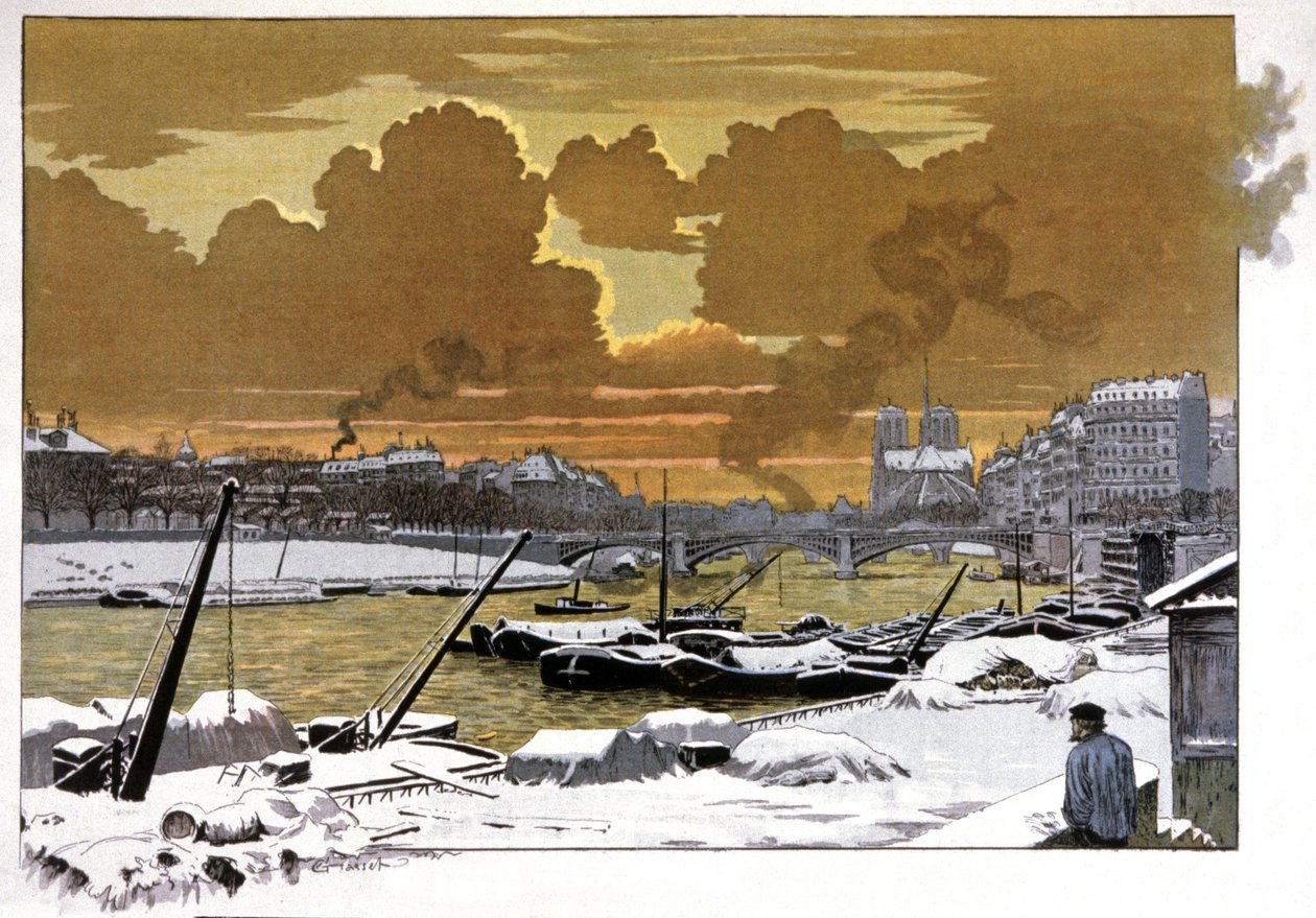 巴黎，苏利桥雪下的驳船，约 1905 年 作者 尤金·格拉塞