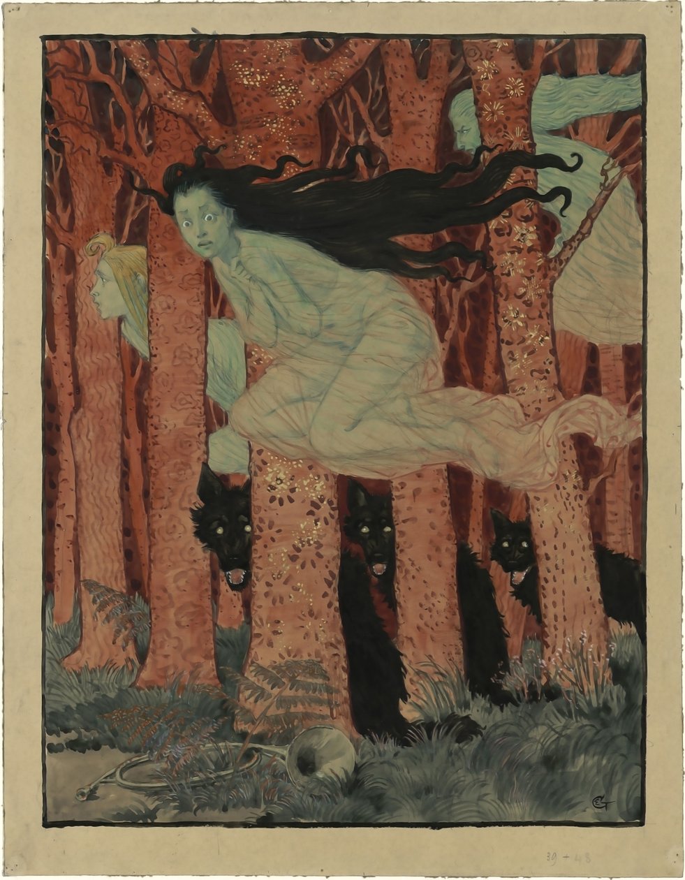 Trois femmes et trois loups 三个女人和三只狼，约1892年。 作者 尤金·格拉塞