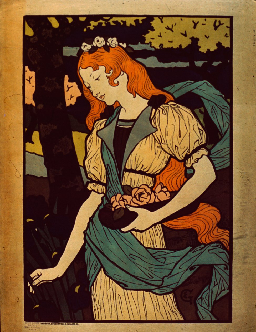 女人摘花，1917年 作者 尤金·格拉塞