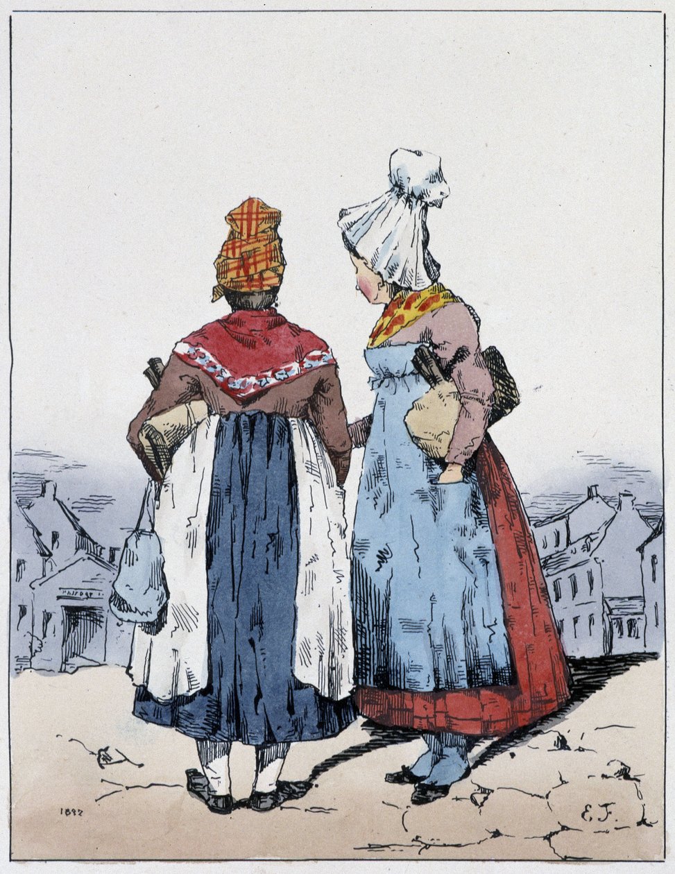 两个女人，开罗广场 - 在 Eugène Forest 编的“”乐福鞋的纪念品”中。 Delpech, 巴黎, v.1830 作者 尤金希波利特森林