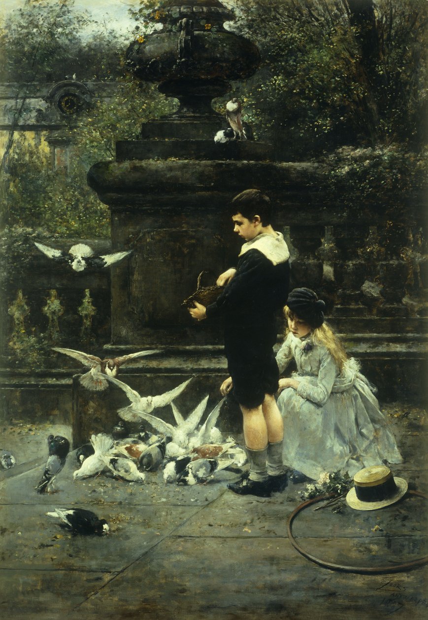 喂鸽子，1887年 作者 尤金·乔尔斯