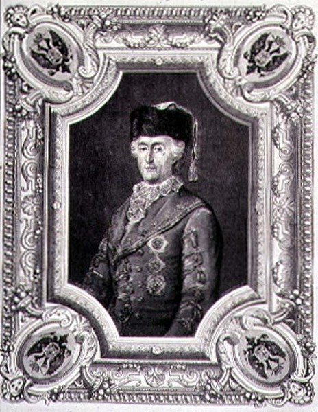 穿着旅行服装的凯瑟琳二世（1729-96）肖像，由Stephane Pannemaker（1847-1930）雕刻（雕刻）。 作者 尤金·约瑟夫（后）维奥拉特