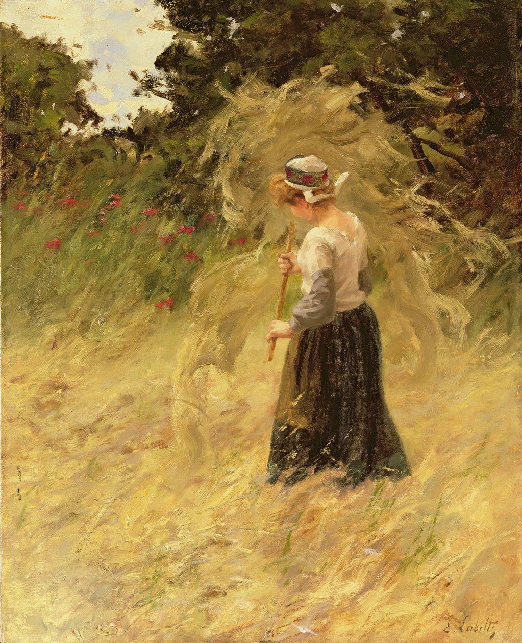 收获干草的女孩，19世纪 作者 尤金·莱昂·拉比特