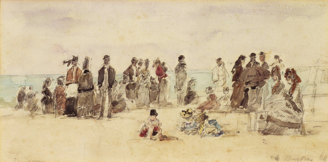 海滩场景，1864年（笔和墨水在纸上） 作者 尤金·路易斯·布丁