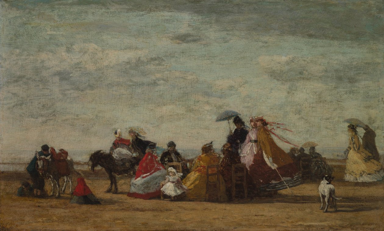 海滩场景，c。 1865-1867（木板油画） 作者 尤金·路易斯·布丁