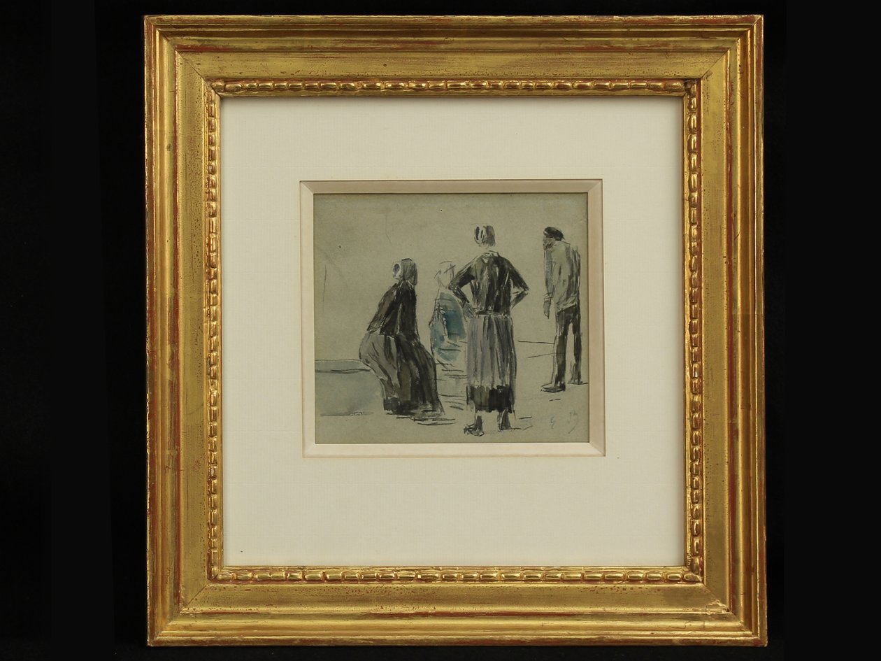 海滩上的人物，约 1860 年（纸上水彩画） 作者 尤金·路易斯·布丁