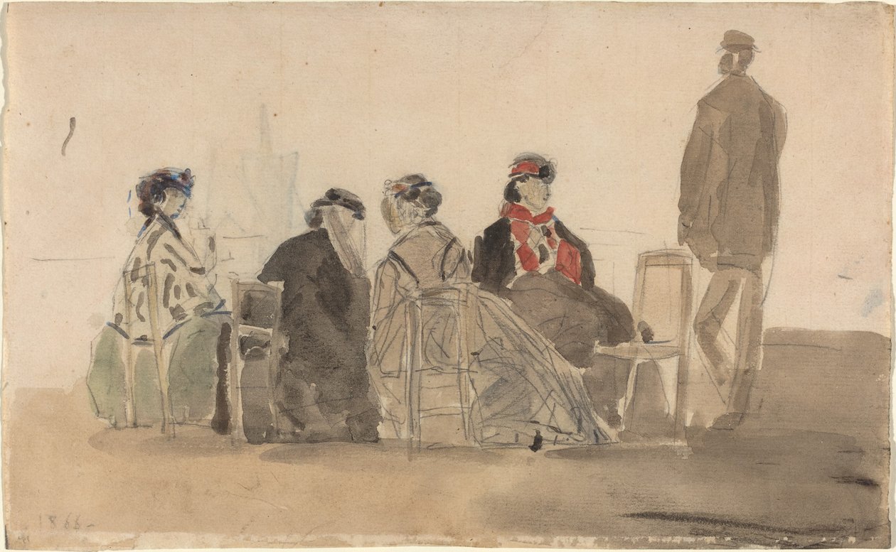 坐在特鲁维尔的四位女士，1866年。 作者 尤金·路易斯·布丁