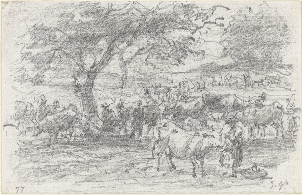 牧民和牛，1877年。 作者 尤金·路易斯·布丁