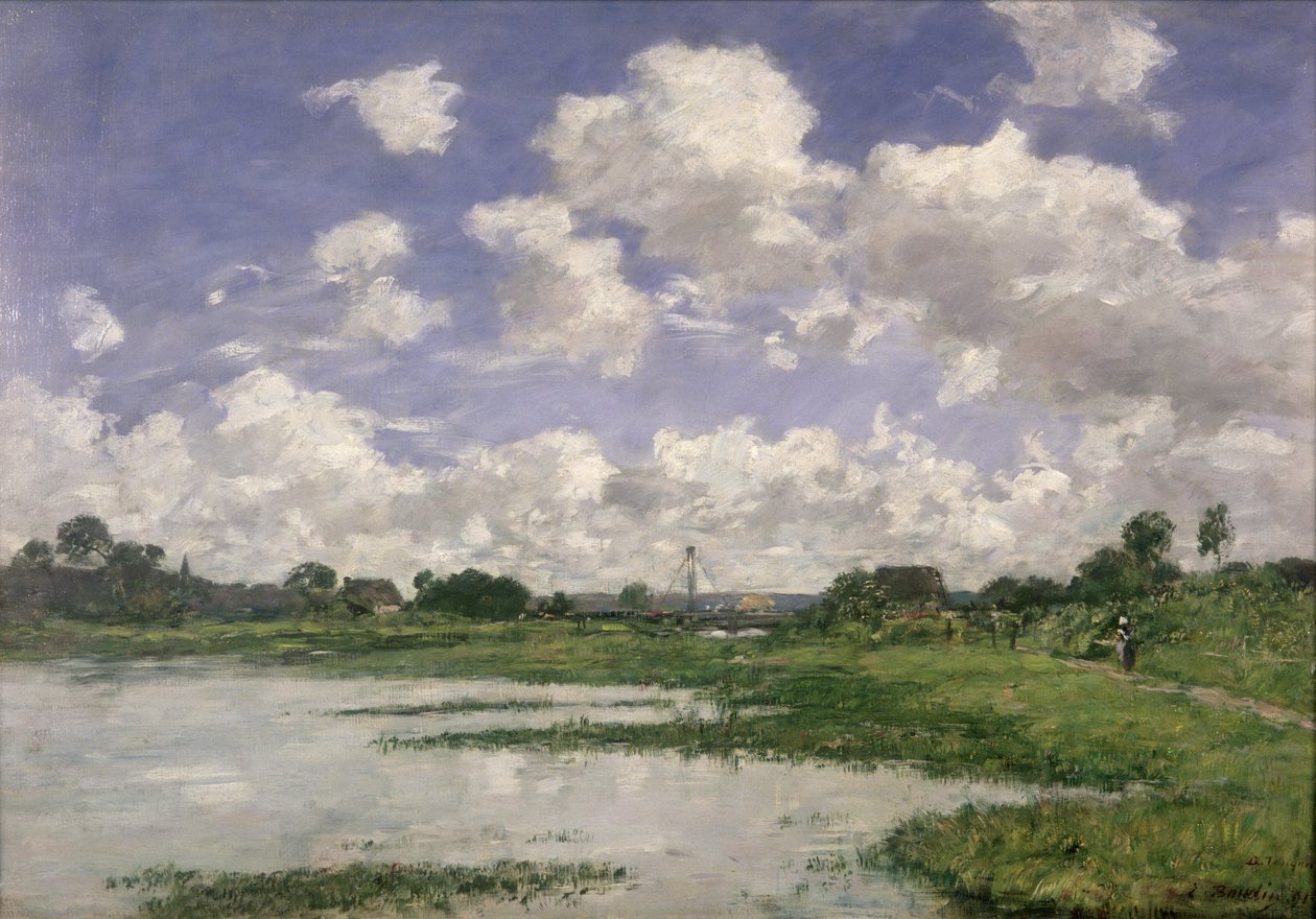 风景，河Touques，1891年 作者 尤金·路易斯·布丁