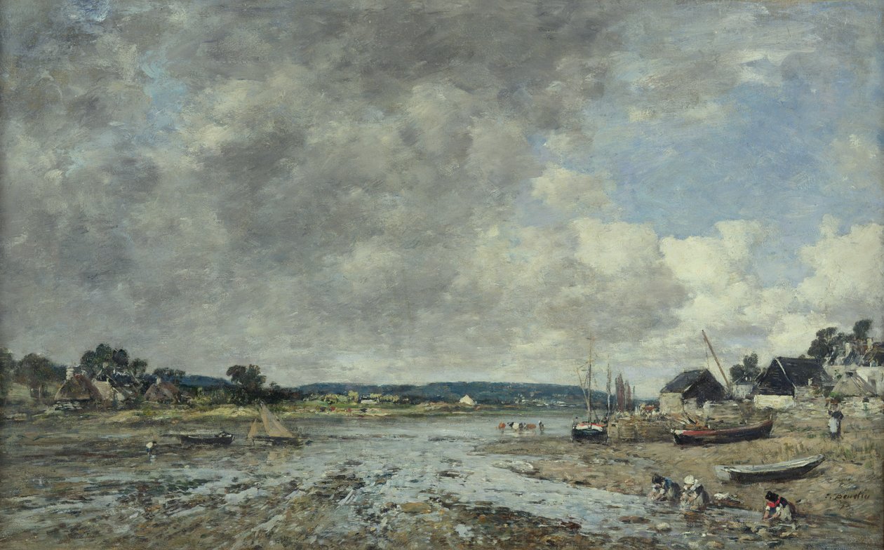 与洗衣妇的风景，1873年 作者 尤金·路易斯·布丁