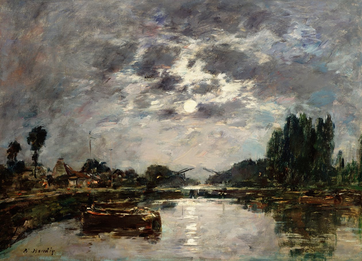 月光，圣瓦莱里运河，1891年 作者 尤金·路易斯·布丁
