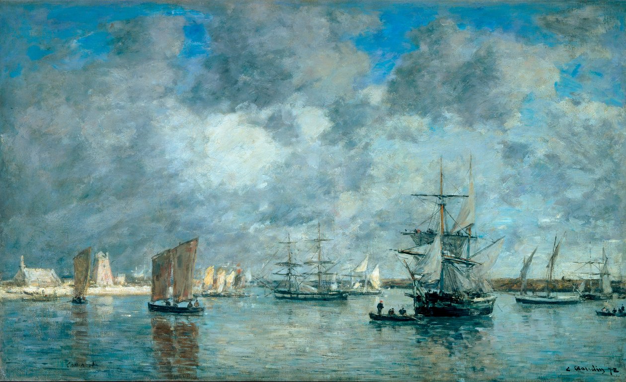 滨海卡马雷特 (Camaret-sur-Mer) 港口。 尤金·布丹 (1824-1898) 的绘画 作者 尤金·路易斯·布丁