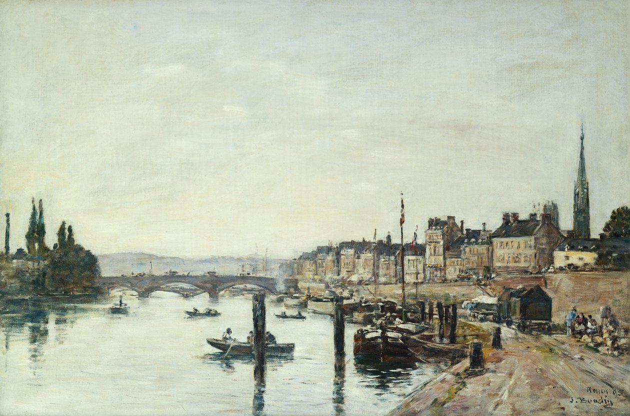 鲁昂;塞纳河和康奈尔桥，1895年 作者 尤金·路易斯·布丁