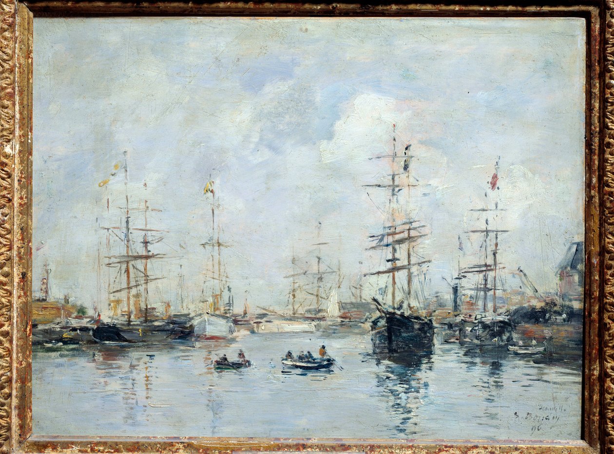 帆船在港口，多维尔，1896年 画家：Eugene Louis Boudin (1824-1898) 1896年，太阳。0,26 X 0,35 m 里昂，艺术博物馆 作者 尤金·路易斯·布丁