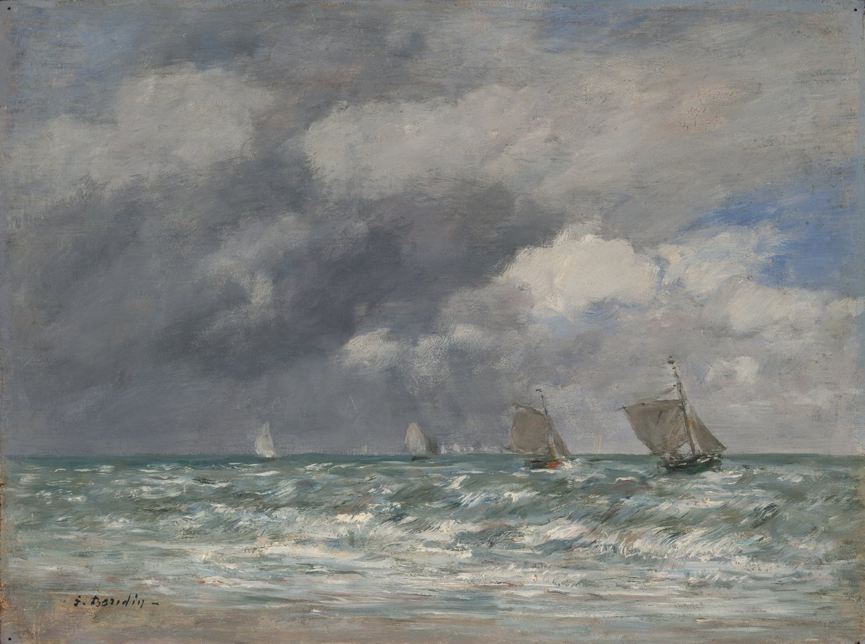 Trouville附近的帆船，c.1885-90 作者 尤金·路易斯·布丁