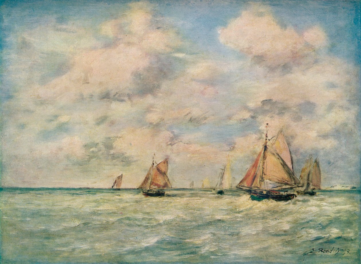 退出Des Barques A Trouville，十九世纪 作者 尤金·路易斯·布丁