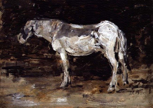 白马》，约1885-90（油画板）。 作者 尤金·路易斯·布丁