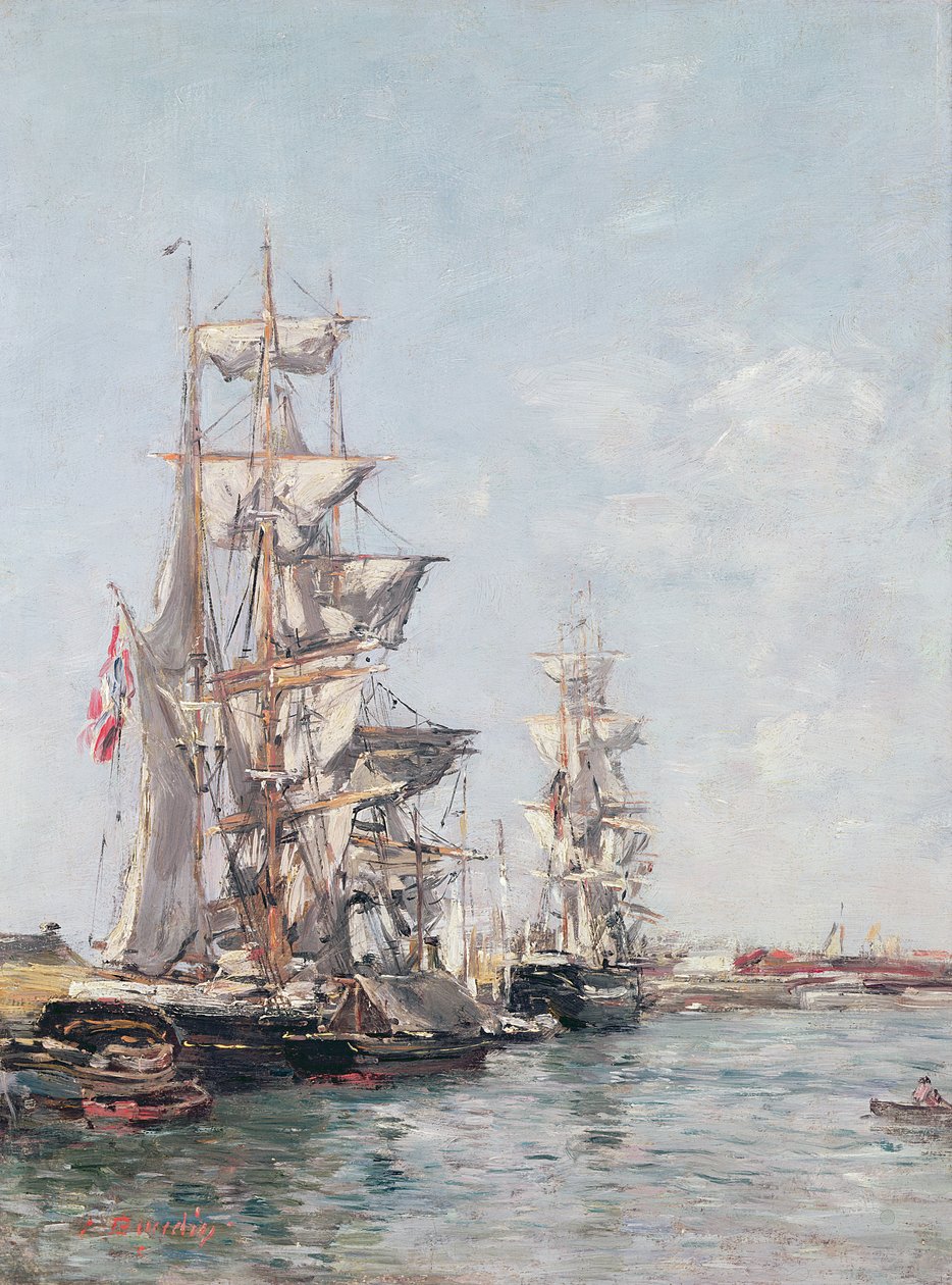 在多维尔港码头的三桅船，c.1888-89 作者 尤金·路易斯·布丁