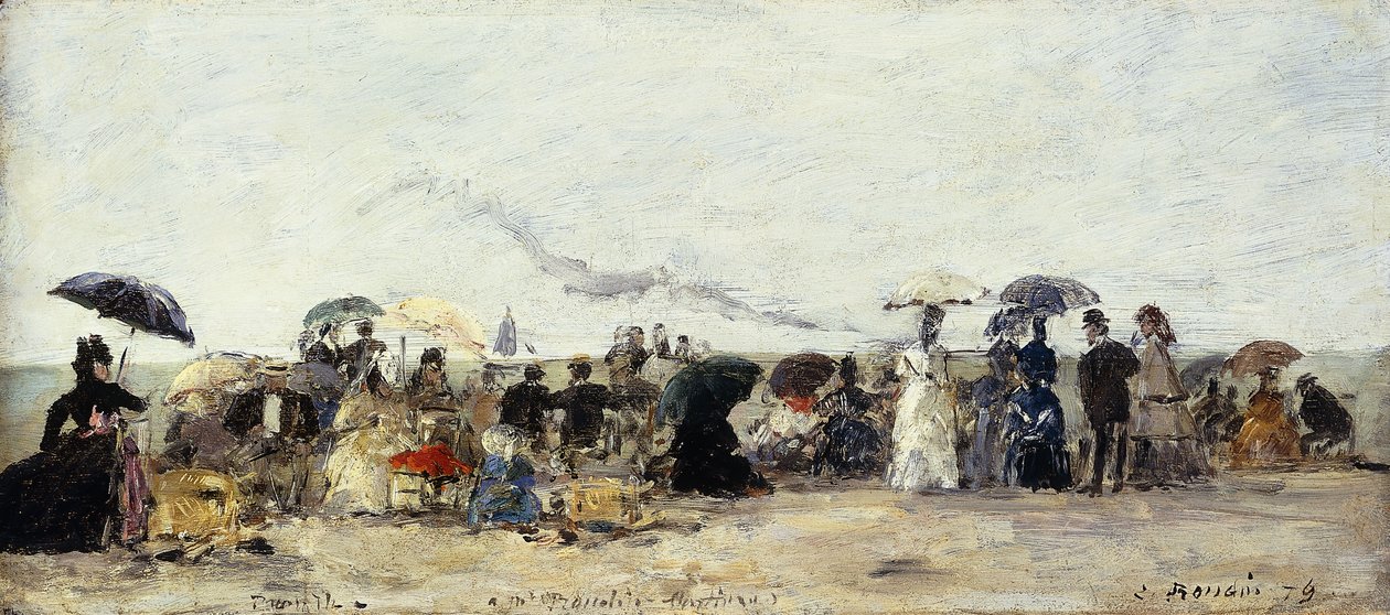 特鲁维尔，海滩场景；特劳维尔海滩风光，1879年 作者 尤金·路易斯·布丁