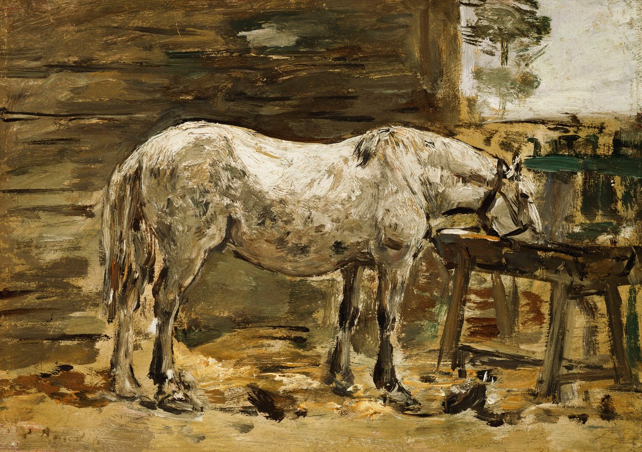 白马在饮水槽，c.1885-90 作者 尤金·路易斯·布丁