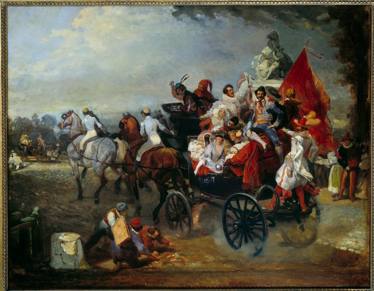 1834 年巴黎协和广场的狂欢节场景。 尤金·路易斯·拉米 (Eugene Louis Lami) 的绘画 (1800 - 1890) 作者 尤金·路易斯·拉米
