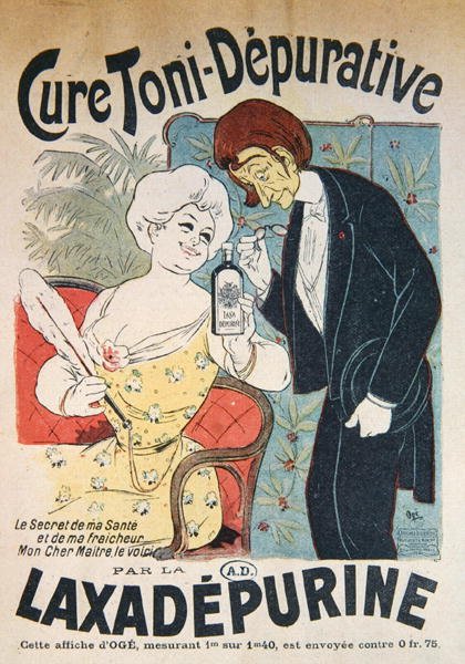 Laxadepurine "的 "Cure Toni-Depurative "广告，约1900年（彩色平版）。 作者 尤金·奥格