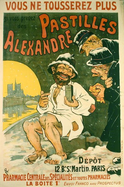 广告海报 "Pastilles Alexandre"（彩色平版印刷）。 作者 尤金·奥格