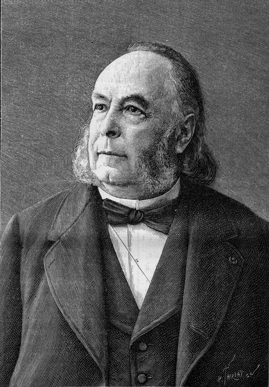 法国化学家埃德蒙-弗雷米（1814-1894）的肖像（根据Eug. Pirou的照片）。2月10日的《自然：科学与艺术和工业应用杂志》中的版画。 作者 尤金·皮鲁（Eugene Pirou）