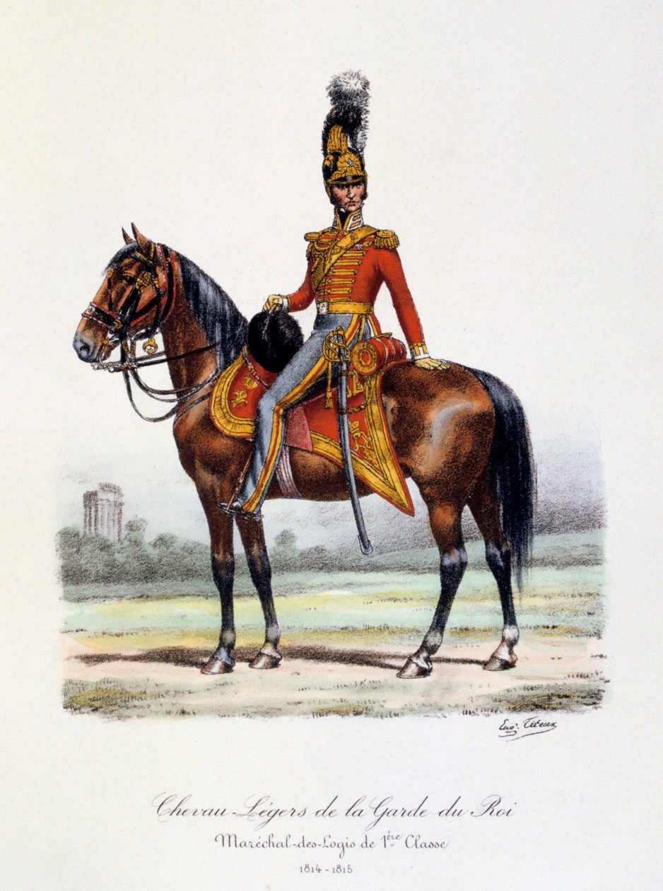 国王卫队的雪佛尔·莱格（Chevau-Légers），1级，Maréchal-des-Logis，1814-15年 作者 尤金·蒂特克斯（Eugene Titeux）