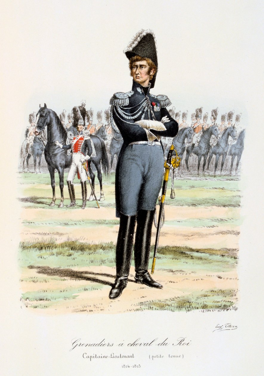 骑兵中尉的谢瓦尔·杜罗伊（Cheval du Roi），1814-15年 作者 尤金·蒂特克斯（Eugene Titeux）