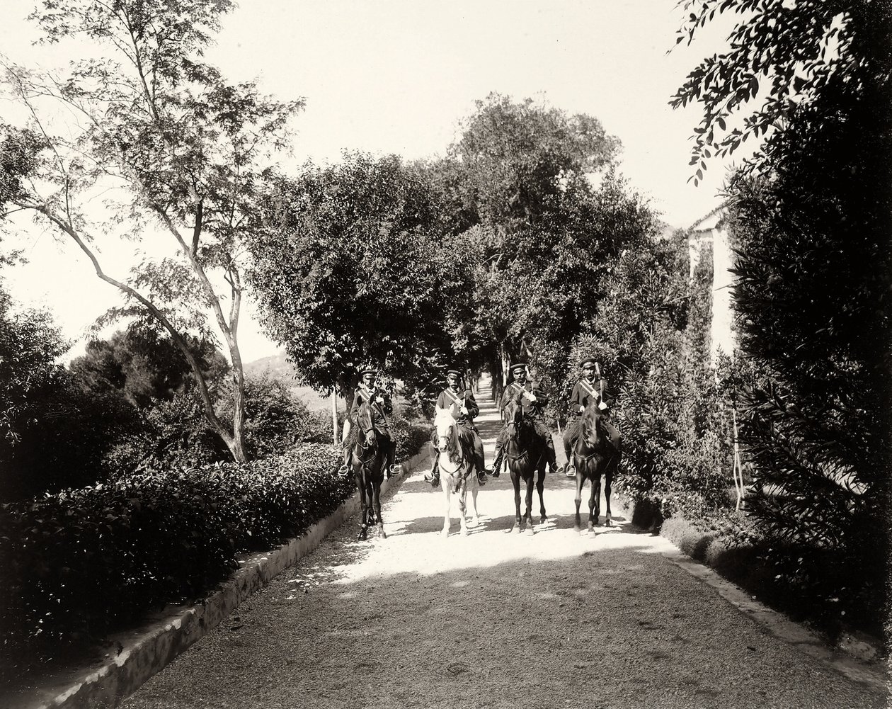 一群穿着马甲的穿制服的男子在农场Lo Zucco，西西里岛，c.1900 作者 Eugenio Interguglielmi