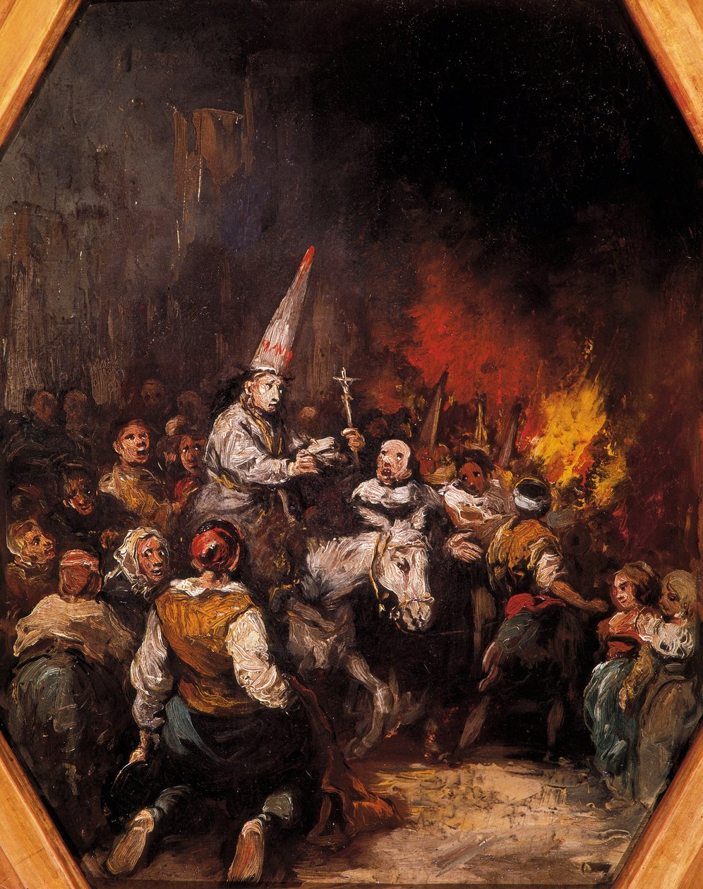 该死的宗教裁判所。 谴责者是capirote头饰，锥形尖帽。 Eugenio LUCAS VELAZQUEZ（1817-1870）的绘画，大约 1862 年。马德里普拉多博物馆 作者 欧金尼奥·卢卡斯·贝拉斯克斯