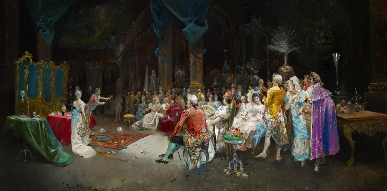 The Magician at the Palace - Lucas Villaamil, Eugenio (1858-1919) - 1894 - Oil on canvas - 55x110 - Museo Carmen Thyssen, Malaga 作者 尤金尼奥·卢卡斯·维拉米尔
