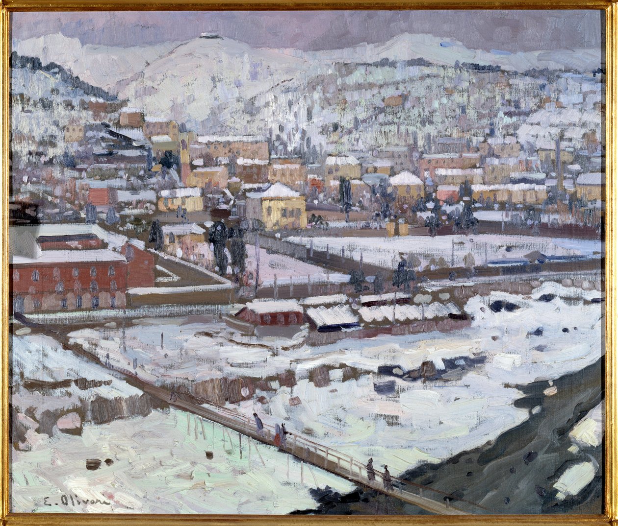 雪下的基因视图，意大利（雪下的热那亚视图，意大利） Eugenio Olivari 绘画（1882-1917）昏暗 73x85 厘米基因，Galleria d