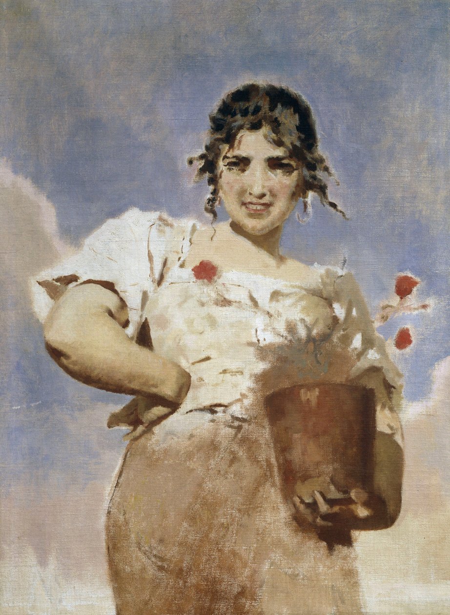 花店 (La Fioraia)（布面油画） 作者 欧金尼奥·普拉蒂（Eugenio Prati）