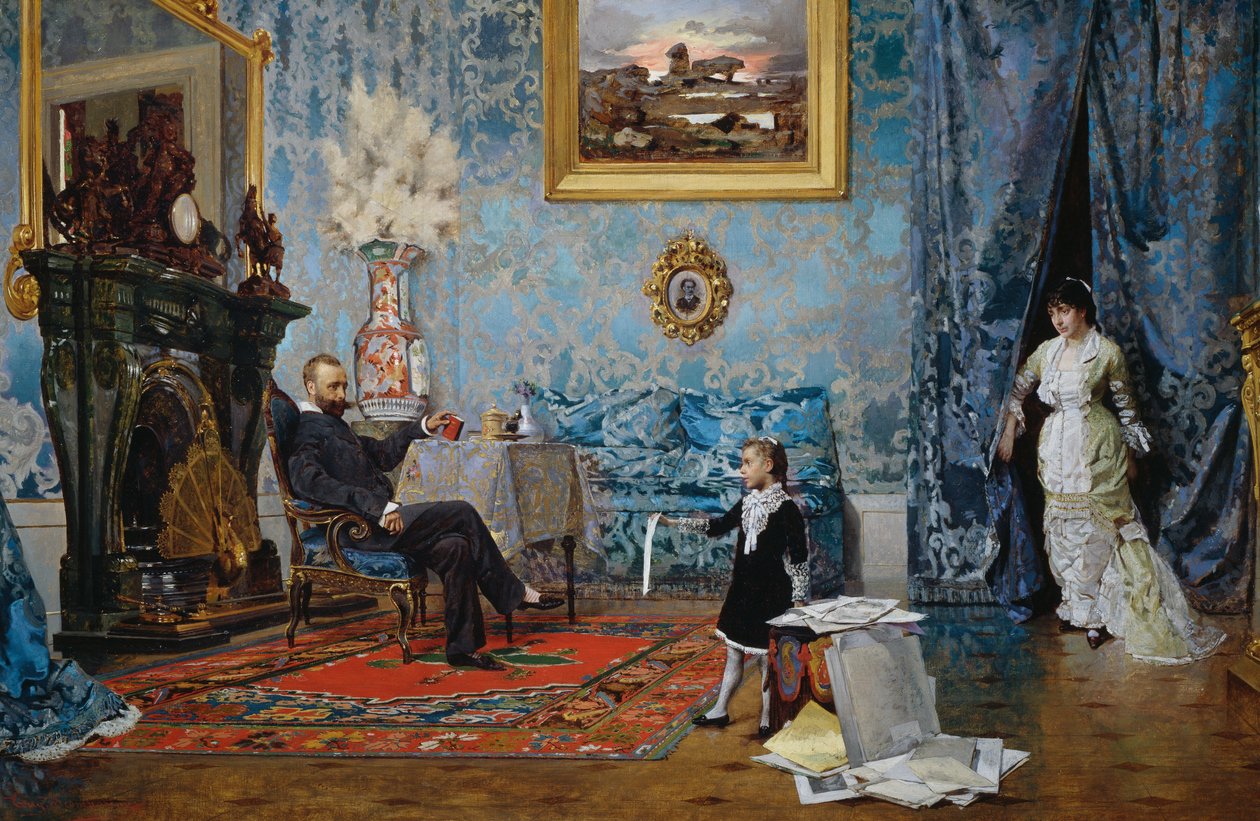 Fabricci 家族，约 1880 年，作者：Eugenio Scomparini（1845-1913），布面油画，68x187 厘米，意大利 作者 欧金尼奥·斯康帕里尼