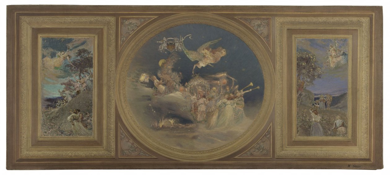 巴黎市政厅餐厅草图：寓言式天花板，约 1891 年（布面油画，纸质） 作者 尤金·马夏尔·西马斯