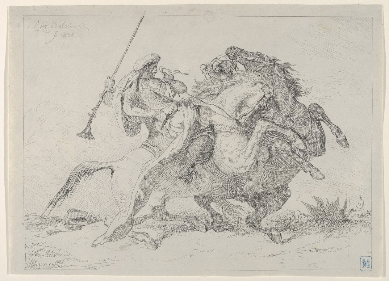 摩尔人骑兵的碰撞，1834年，1834年。 作者 尤金·德拉克洛瓦